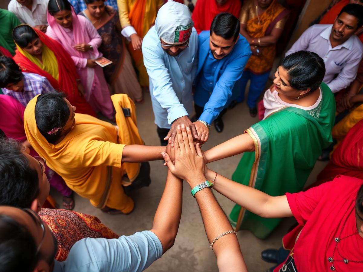 Community members joining hands in solidarity